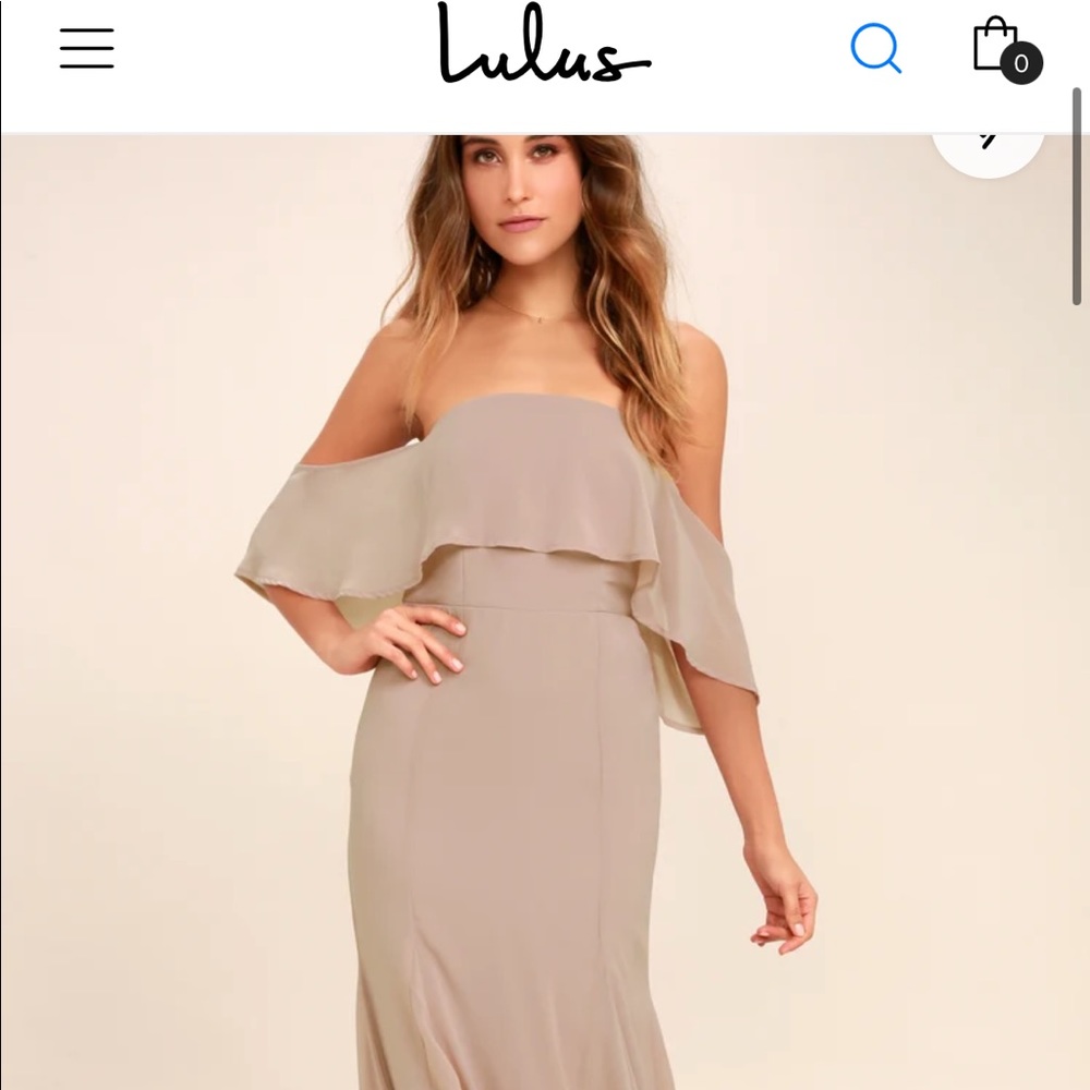 Lulus taupe off the shoulder maxi dress size medium